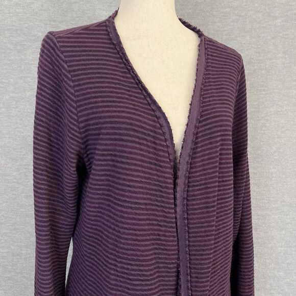 Cut Loose Open Front Long Cardigan Size M Pockets Fringe Stripe Textured Duster - Picture 4 of 15